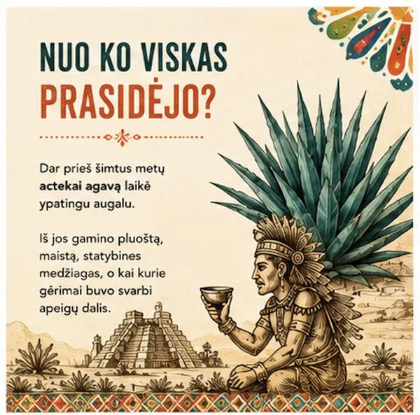 Nuo ko viskas prasidėjo?. Dar prieš šimtus metų actekai agavą laikė ypatingu augalu. Iš jos gamino pluoštą, maistą, statybines medžiagas, o kai kurie gėrimai buvo svarbi apeigų dalis.